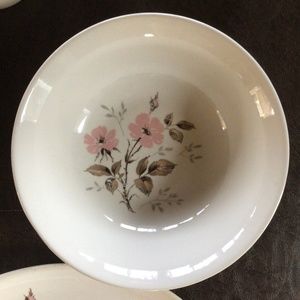 Vintage Mid-century Modern Round Serving Bowl, pink and brown floral design